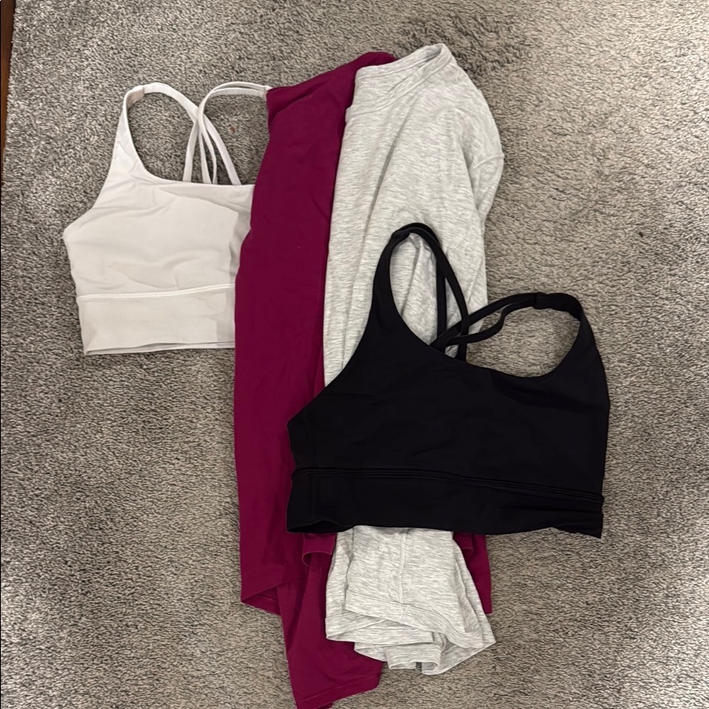 lululemon lot- 2 bras, one long sleeve, 1 short sleeve